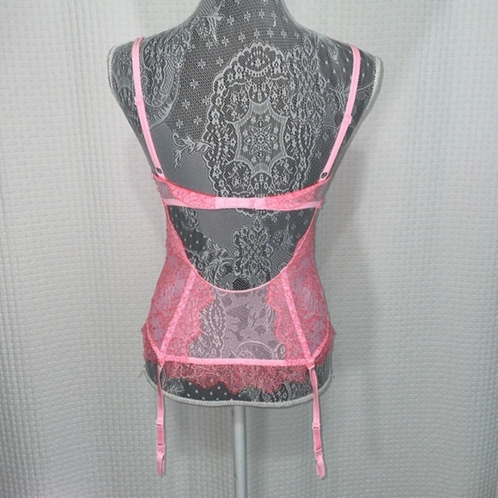 Victoria’s Secret Very Sexy pink lace bustier with garter clips. Size 34D. EUC - Picture 3 of 11